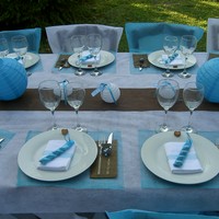 Deco de table bapteme bleu turquoise et blanc.